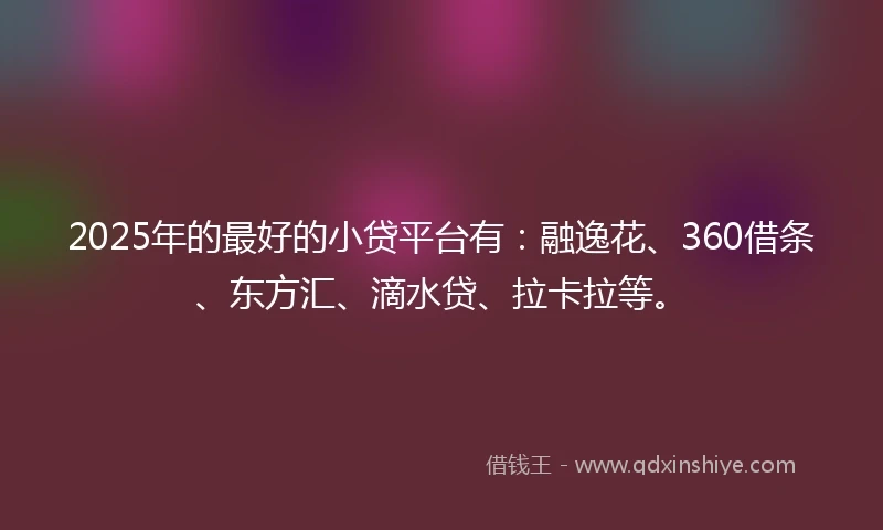 2025年的最好的小贷平台有：融逸花、360借条、东方汇、滴水贷、拉卡拉等。