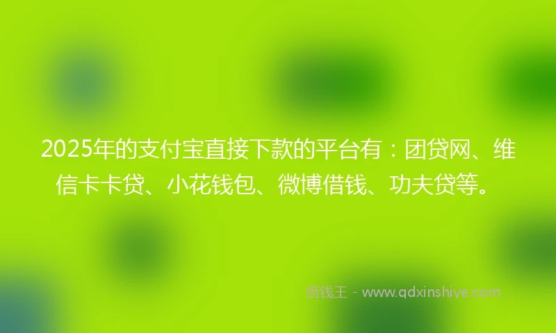 2025年的支付宝直接下款的平台有：团贷网、维信卡卡贷、小花钱包、微博借钱、功夫贷等。