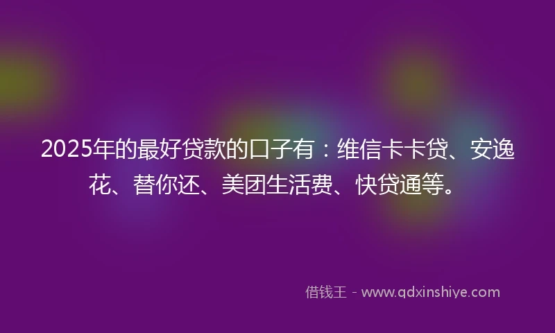 2025年的最好贷款的口子有：维信卡卡贷、安逸花、替你还、美团生活费、快贷通等。