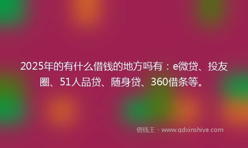 2025年的有什么借钱的地方吗有：e微贷、投友圈、51人品贷、随身贷、360借条等。