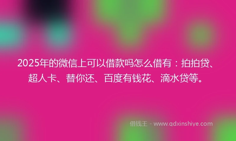2025年的微信上可以借款吗怎么借有：拍拍贷、超人卡、替你还、百度有钱花、滴水贷等。