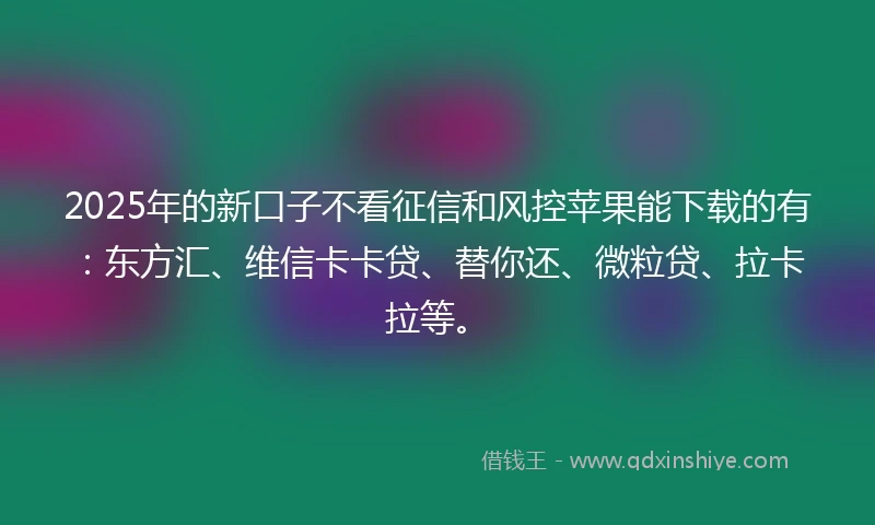 2025年的新口子不看征信和风控苹果能下载的有：东方汇、维信卡卡贷、替你还、微粒贷、拉卡拉等。