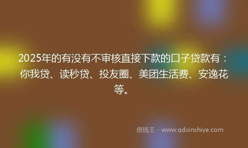 2025年的有没有不审核直接下款的口子贷款有：你我贷、读秒贷、投友圈、美团生活费、安逸花等。