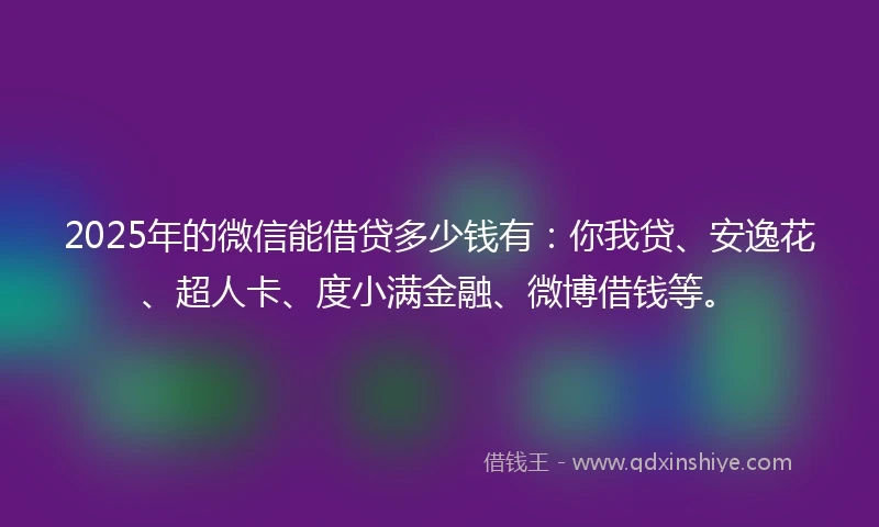 2025年的微信能借贷多少钱有：你我贷、安逸花、超人卡、度小满金融、微博借钱等。