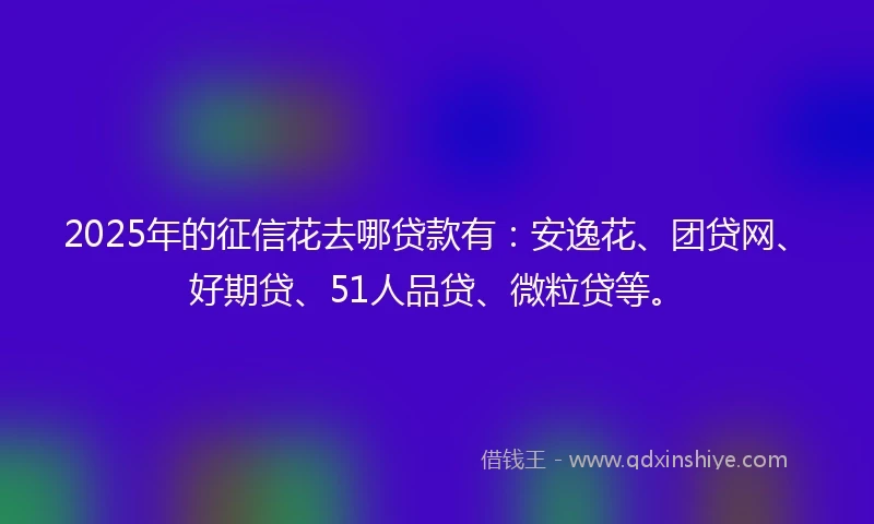 2025年的征信花去哪贷款有:安逸花、团贷网、好期贷、51人品贷、微粒贷等。