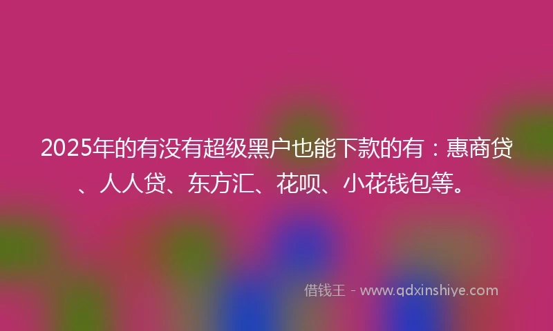2025年的有没有超级黑户也能下款的有：惠商贷、人人贷、东方汇、花呗、小花钱包等。