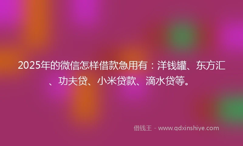 2025年的微信怎样借款急用有：洋钱罐、东方汇、功夫贷、小米贷款、滴水贷等。