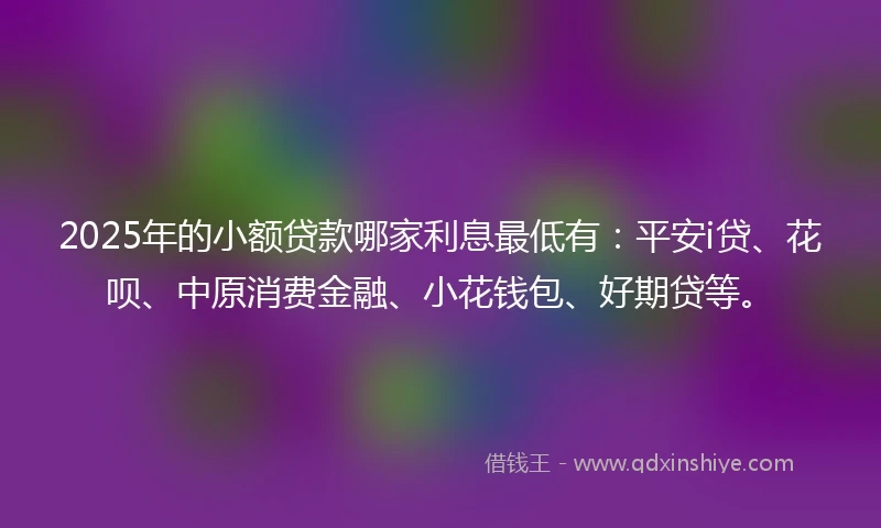 2025年的小额贷款哪家利息最低有：平安i贷、花呗、中原消费金融、小花钱包、好期贷等。