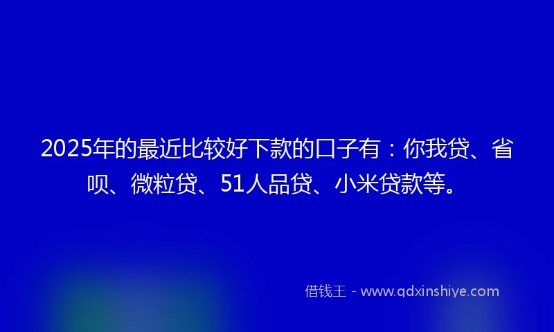 2025年的最近比较好下款的口子有：你我贷、省呗、微粒贷、51人品贷、小米贷款等。