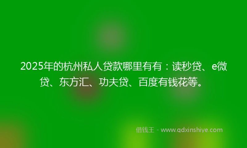2025年的杭州私人贷款哪里有有：读秒贷、e微贷、东方汇、功夫贷、百度有钱花等。