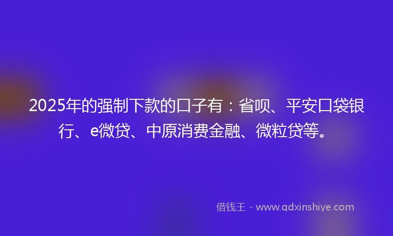 2025年的强制下款的口子有：省呗、平安口袋银行、e微贷、中原消费金融、微粒贷等。