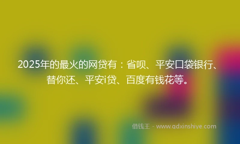 2025年的最火的网贷有：省呗、平安口袋银行、替你还、平安i贷、百度有钱花等。
