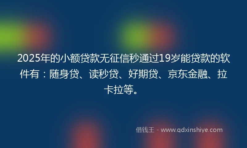 2025年的小额贷款无征信秒通过19岁能贷款的软件有：随身贷、读秒贷、好期贷、京东金融、拉卡拉等。