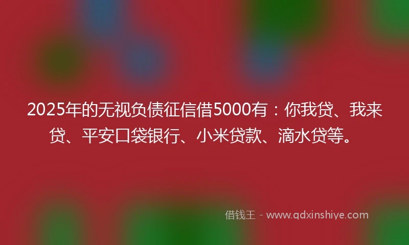 2025年的无视负债征信借5000有：你我贷、我来贷、平安口袋银行、小米贷款、滴水贷等。
