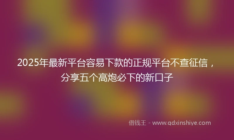 2025年最新平台容易下款的正规平台不查征信，分享五个高炮必下的新口子