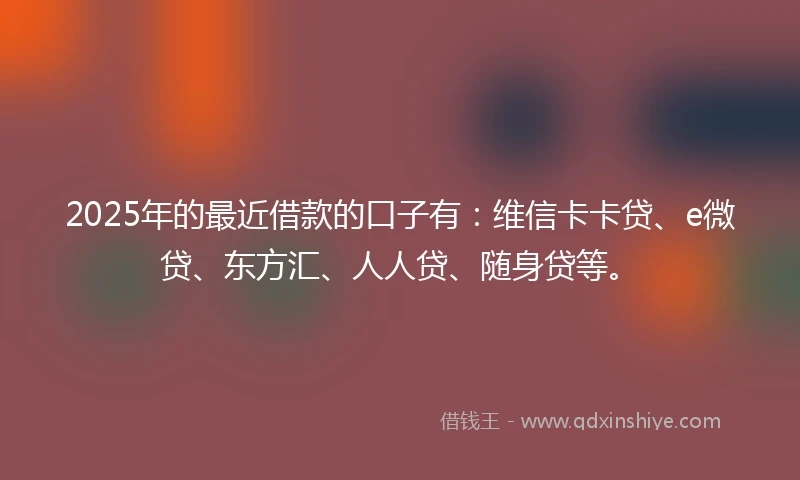 2025年的最近借款的口子有：维信卡卡贷、e微贷、东方汇、人人贷、随身贷等。