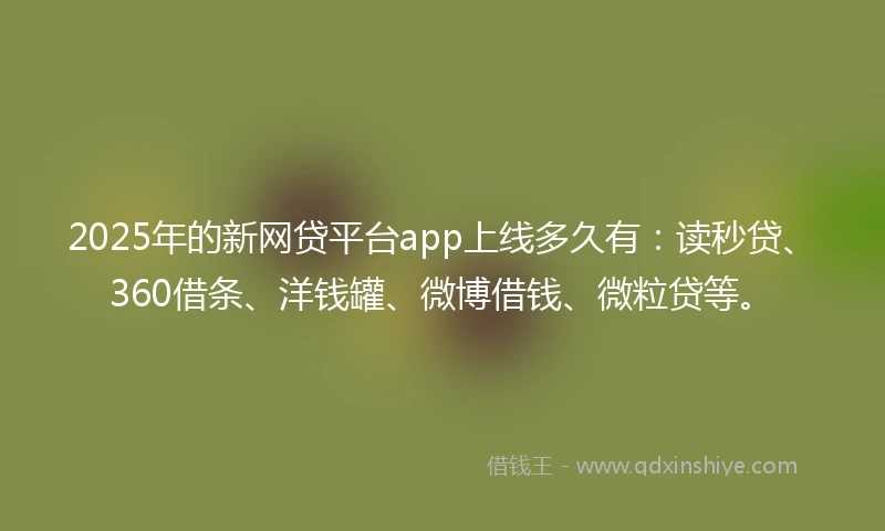 2025年的新网贷平台app上线多久有：读秒贷、360借条、洋钱罐、微博借钱、微粒贷等。
