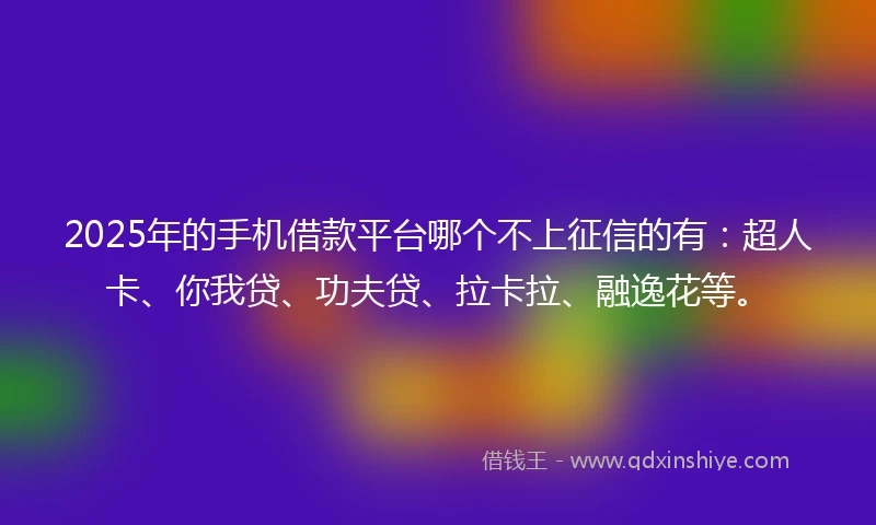2025年的手机借款平台哪个不上征信的有：超人卡、你我贷、功夫贷、拉卡拉、融逸花等。
