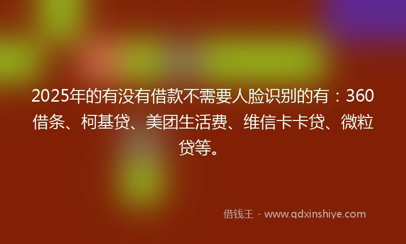 2025年的有没有借款不需要人脸识别的有：360借条、柯基贷、美团生活费、维信卡卡贷、微粒贷等。