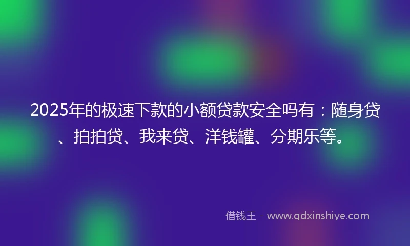 2025年的极速下款的小额贷款安全吗有：随身贷、拍拍贷、我来贷、洋钱罐、分期乐等。