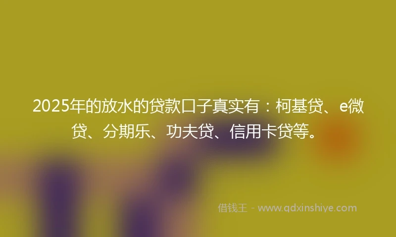 2025年的放水的贷款口子真实有：柯基贷、e微贷、分期乐、功夫贷、信用卡贷等。