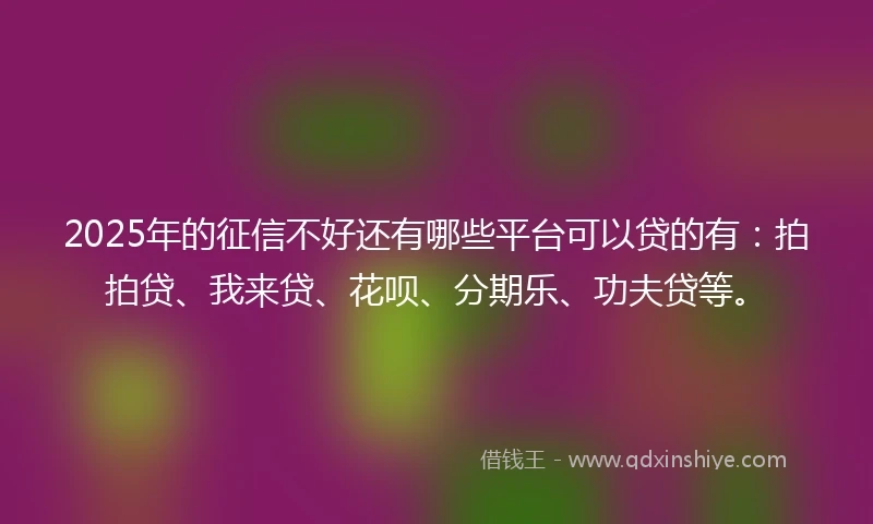 2025年的征信不好还有哪些平台可以贷的有：拍拍贷、我来贷、花呗、分期乐、功夫贷等。