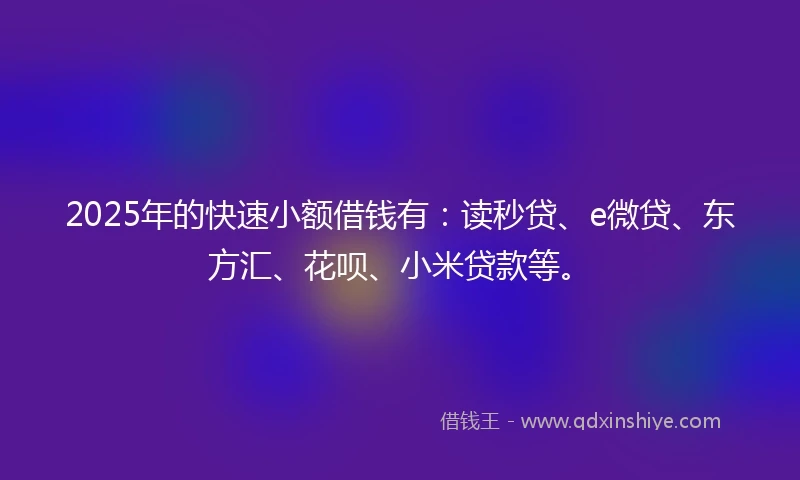 2025年的快速小额借钱有：读秒贷、e微贷、东方汇、花呗、小米贷款等。