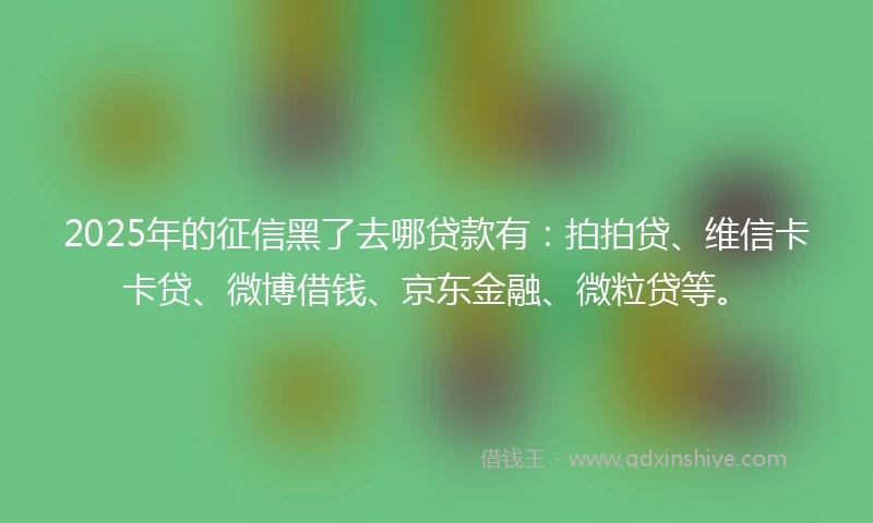 2025年的征信黑了去哪贷款有：拍拍贷、维信卡卡贷、微博借钱、京东金融、微粒贷等。