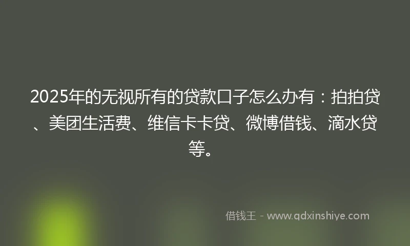 2025年的无视所有的贷款口子怎么办有：拍拍贷、美团生活费、维信卡卡贷、微博借钱、滴水贷等。