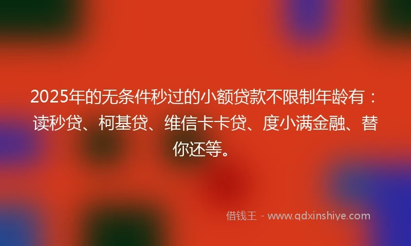 2025年的无条件秒过的小额贷款不限制年龄有：读秒贷、柯基贷、维信卡卡贷、度小满金融、替你还等。