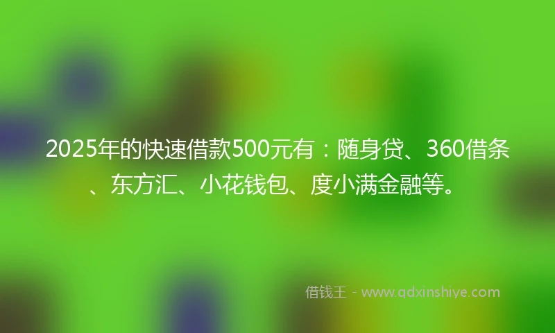 2025年的快速借款500元有：随身贷、360借条、东方汇、小花钱包、度小满金融等。