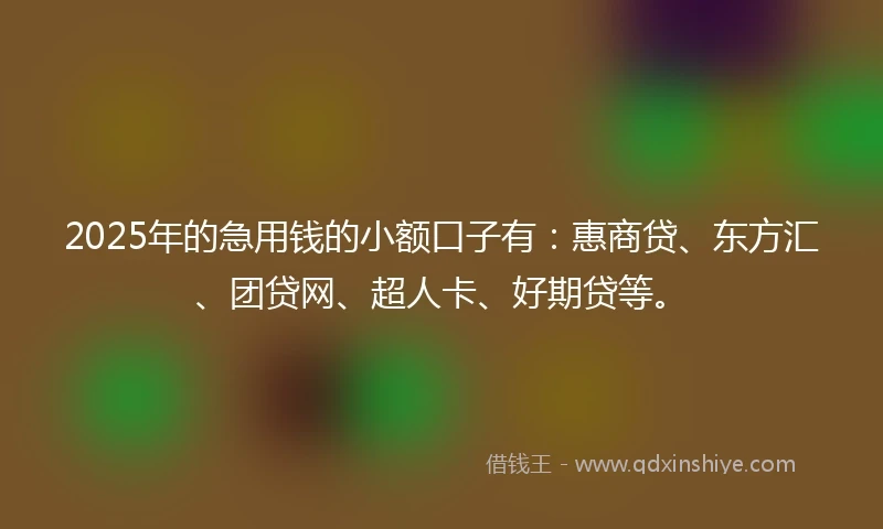 2025年的急用钱的小额口子有：惠商贷、东方汇、团贷网、超人卡、好期贷等。
