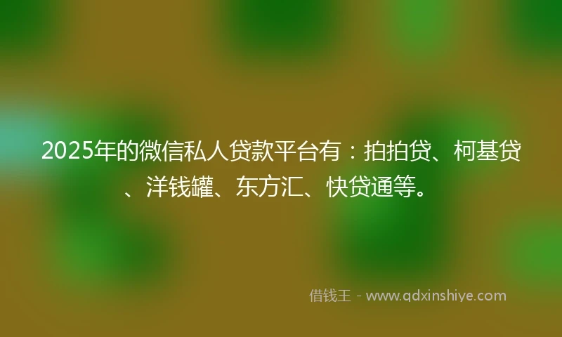 2025年的微信私人贷款平台有：拍拍贷、柯基贷、洋钱罐、东方汇、快贷通等。