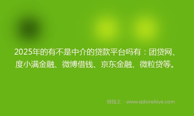 2025年的有不是中介的贷款平台吗有：团贷网、度小满金融、微博借钱、京东金融、微粒贷等。