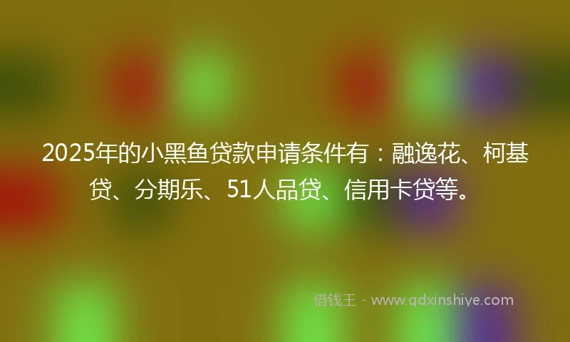 2025年的小黑鱼贷款申请条件有：融逸花、柯基贷、分期乐、51人品贷、信用卡贷等。
