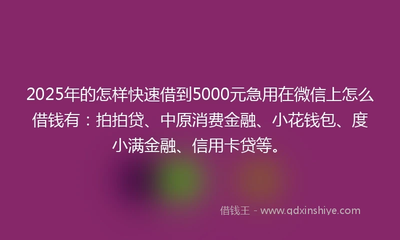 2025年的怎样快速借到5000元急用在微信上怎么借钱有：拍拍贷、中原消费金融、小花钱包、度小满金融、信用卡贷等。