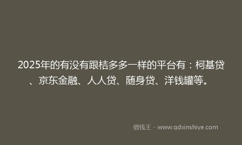 2025年的有没有跟桔多多一样的平台有：柯基贷、京东金融、人人贷、随身贷、洋钱罐等。