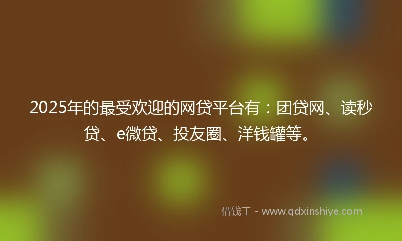 2025年的最受欢迎的网贷平台有：团贷网、读秒贷、e微贷、投友圈、洋钱罐等。