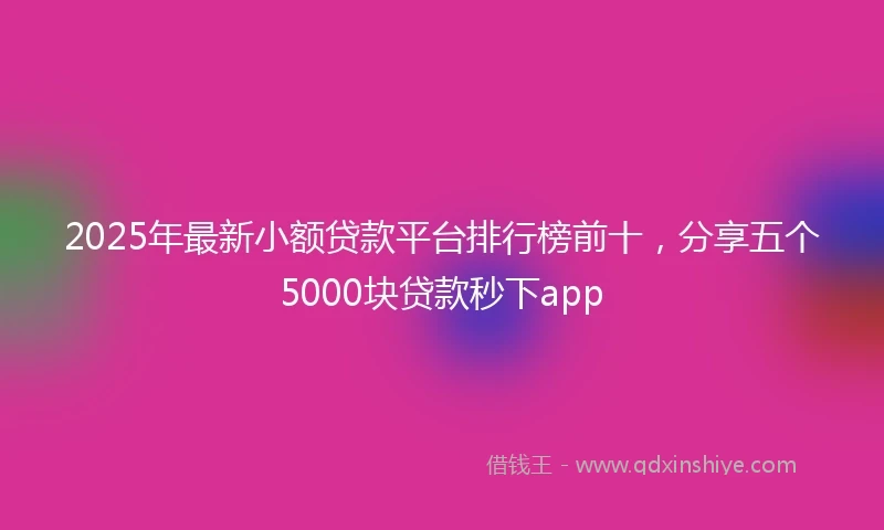 2025年最新小额贷款平台排行榜前十，分享五个5000块贷款秒下app