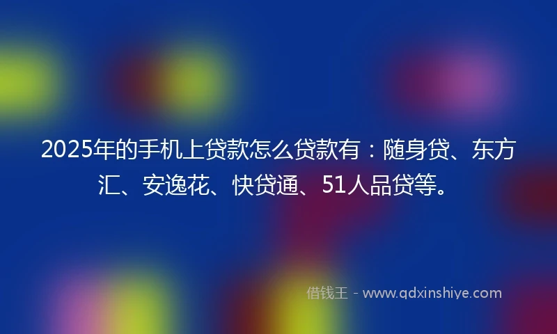 2025年的手机上贷款怎么贷款有：随身贷、东方汇、安逸花、快贷通、51人品贷等。