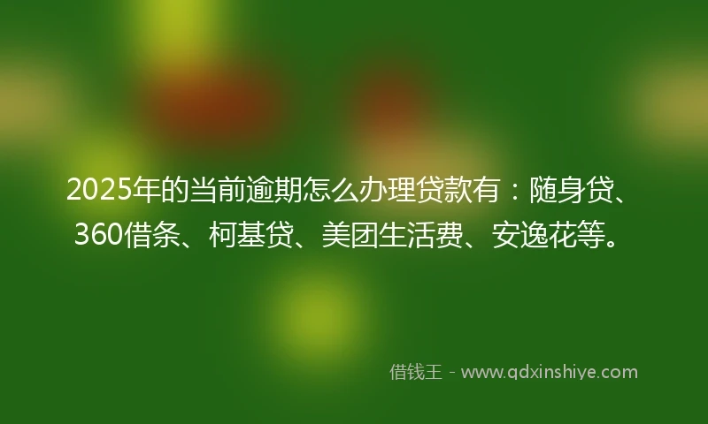 2025年的当前逾期怎么办理贷款有：随身贷、360借条、柯基贷、美团生活费、安逸花等。