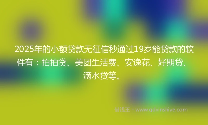 2025年的小额贷款无征信秒通过19岁能贷款的软件有：拍拍贷、美团生活费、安逸花、好期贷、滴水贷等。