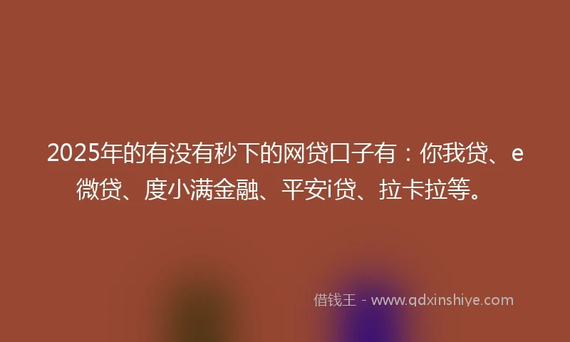 2025年的有没有秒下的网贷口子有：你我贷、e微贷、度小满金融、平安i贷、拉卡拉等。