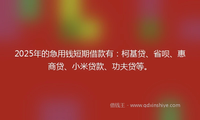 2025年的急用钱短期借款有：柯基贷、省呗、惠商贷、小米贷款、功夫贷等。