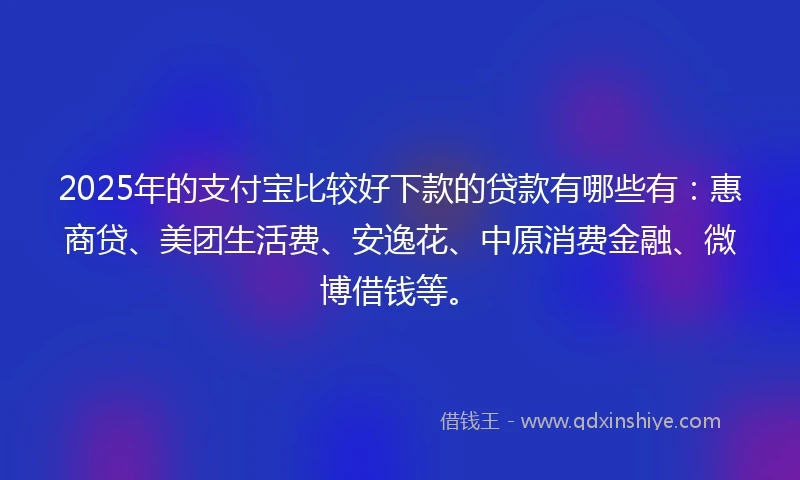 2025年的支付宝比较好下款的贷款有哪些有：惠商贷、美团生活费、安逸花、中原消费金融、微博借钱等。