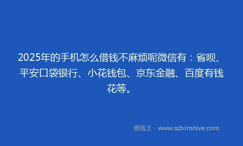 2025年的手机怎么借钱不麻烦呢微信有：省呗、平安口袋银行、小花钱包、京东金融、百度有钱花等。