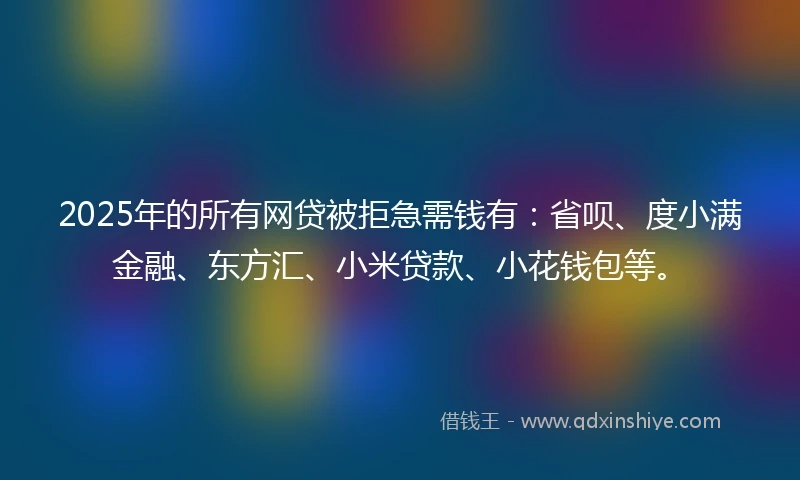 2025年的所有网贷被拒急需钱有：省呗、度小满金融、东方汇、小米贷款、小花钱包等。
