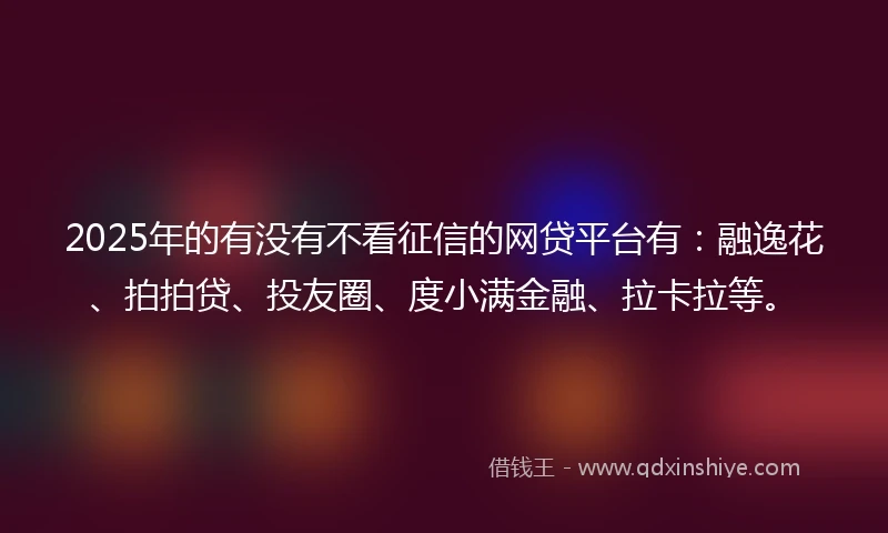 2025年的有没有不看征信的网贷平台有：融逸花、拍拍贷、投友圈、度小满金融、拉卡拉等。