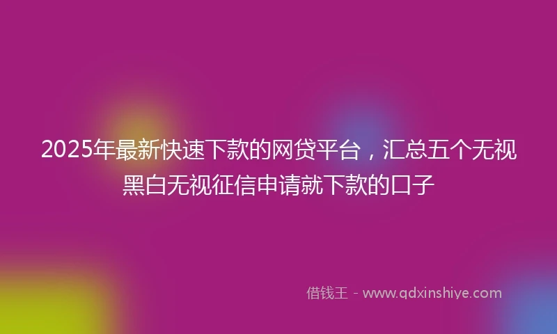 2025年最新快速下款的网贷平台，汇总五个无视黑白无视征信申请就下款的口子