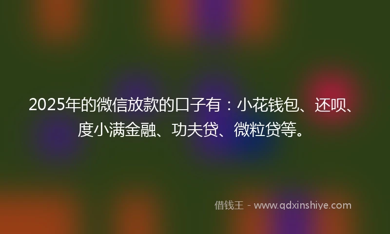 2025年的微信放款的口子有：小花钱包、还呗、度小满金融、功夫贷、微粒贷等。